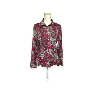 Talbots Haberdashery Blouse Top Womens 14 Magenta Paisley Floral Festival Office